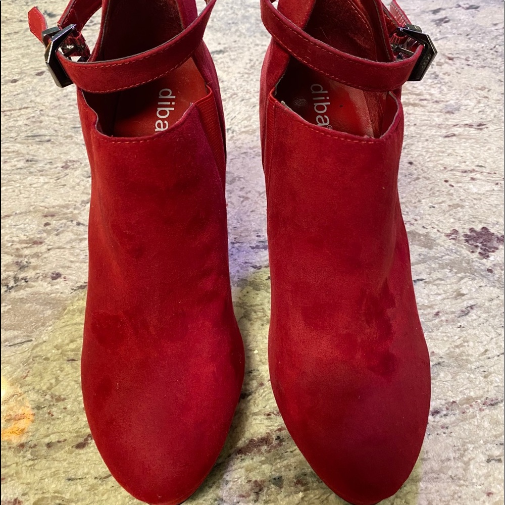 Red Suede Ankle Boots by “Diba” size 9 1/2.